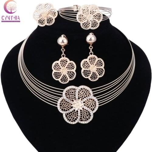 Wholesale trendy element gold color jewelry sets Necklace Bangle Earrings&Ring Wedding Dress Accessories Costume Jewelry Set