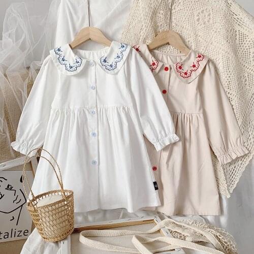 Hollead Girls Dresses Doll Collar Embroidered Kids Dresses Weddings Girls Cute Princess Clothes Toddler Baby Costumes