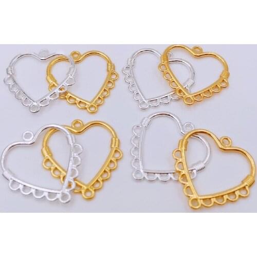 SIXTY TOWFISH 30 Pieces DIY Jewelry Charms 30x27mm Alloy Peach Heart Porous Charms Jewelry Accessories