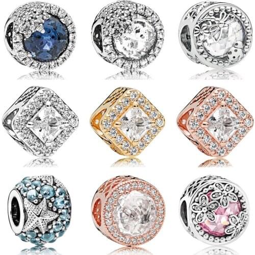 Authentic S925 Silver Beads Dazzling Snowflake Radiance Radiant Daisies Starfish Dragonfly Charms for Women Bracelets