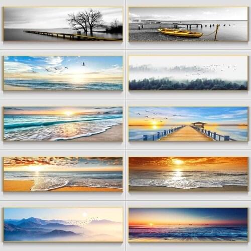 Natural Landscape Gold Beach Sunset Landscape Canvas Paintings Posters and Prints Wall Art for Living Bedroom Home Artwork Decor
