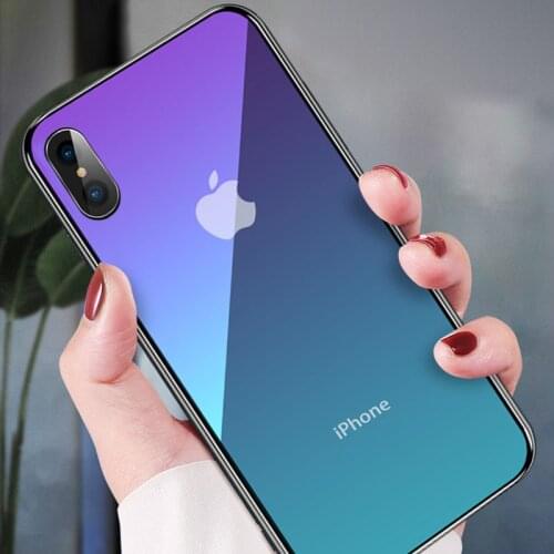Transparent Gradient Tempered Glass Phone Case For iPhone 11 Pro XS MAX XR X Shockproof Hard Cover For iPhone 8 7 6 6S Plus