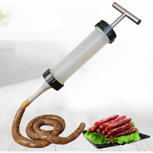 Manual Sausage Maker Meat Stuffer Syringe Filler Hand Operated Machine with 3pcs Filling Tubes DIY Kitchen Tool