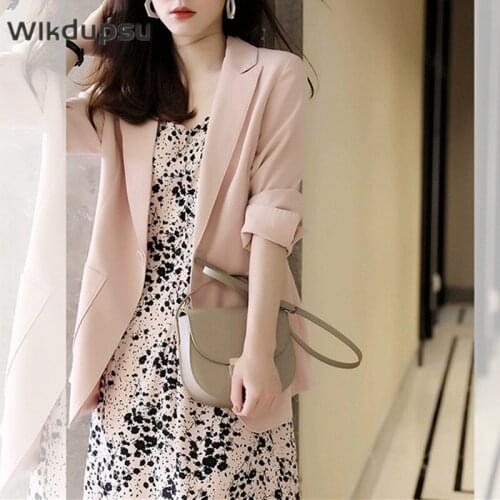 Spring Autumn Fall Dress Suits Women Casual Fashion Korean Style Long Sleeve Blazer Jacket Top and Print Dress 2 Piece Sets
