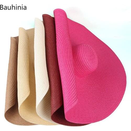 Summer fashion Women Oversized 25CM Wide Brim Beach Hats Large Straw Hat UV Protection Foldable Sun Hat Dropshipping