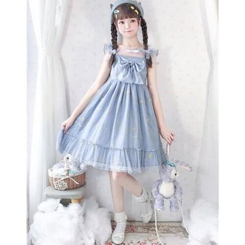 Sweet Lolita JSK Dress Stars Gilding Bows Pewter Lolita Jumper Skirts