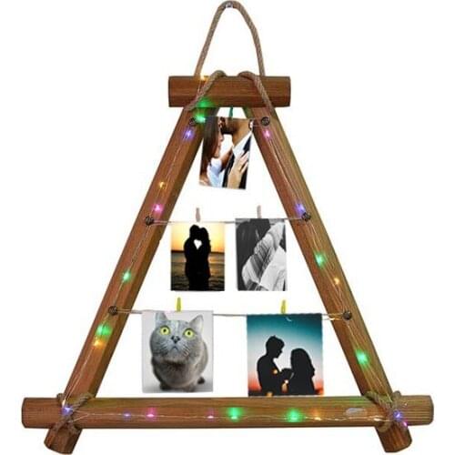 Modern Emery Cloth Wood Corded Latch LED Illuminated Triangle Wall Photo frame фоторамка коллаж Photo frame