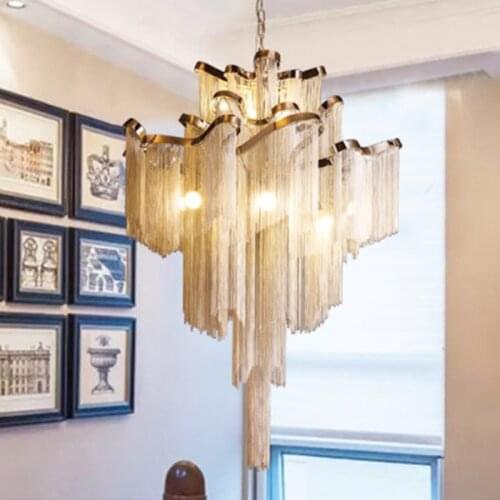 Modern Fringes Pendant Light Golden Hotel Villa Lobby LED Pendant Lamp Aluminum Luminaire Cafe Art Hanging Home Lighting Fixture