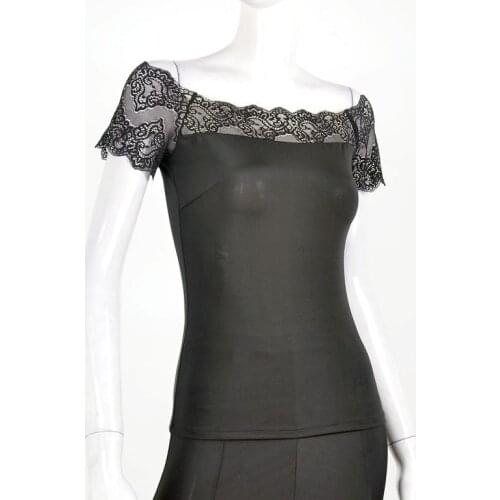 Modern dance big lace collar short lace sleeve blouse modern practice T-shirt top T15028