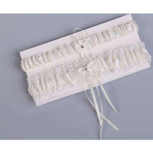 Wedding Garter Rhinestone White Lace Flower Bow Sexy Garters 2pcs set for Women/Female/Bride Thigh Ring Bridal Leg Garter 5404