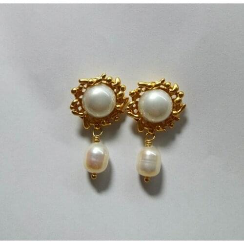 Vintage palace bird nest simple freshwater pearl temperament versatile earrings earrings earrings female Pendant