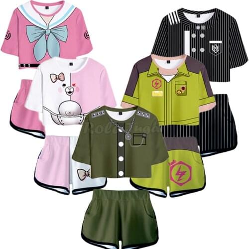 Danganronpa V3 Junko Enoshima Cosplay T-shirt Shorts Suits Summer 3D Print Short Sleeve Shirts Tees Sportswear For Girls C30M25
