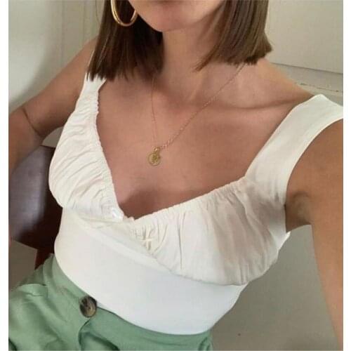 Women Summer Milkmaid Tanks Summer White Ruched Bow Slim Camis 2019 Ladies Wide Strap Tees Skinny Femme Camisole S M L