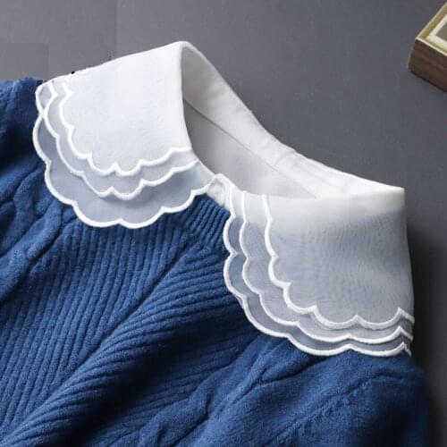 Lace Fake Collar Women Detachable Collars White Chiffon False Collars Woman Embroidery Removable Lapel Half Shirt For Sweater