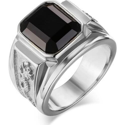 High Quality Antique Silver Plated Women Ring Christmas New Ring Black Round Onyx Rings Fine Jewelry