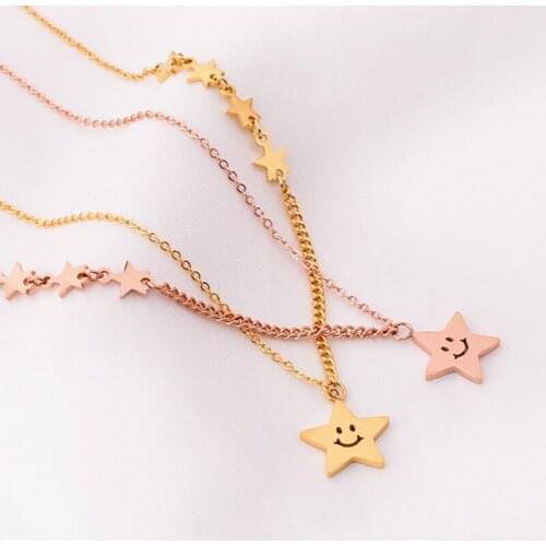 New Women Necklack 316 Stainless Steel Hollow Out Stars Good Luck Pendant Necklace Gold Silver Color Chain Choker Jewelry Gift