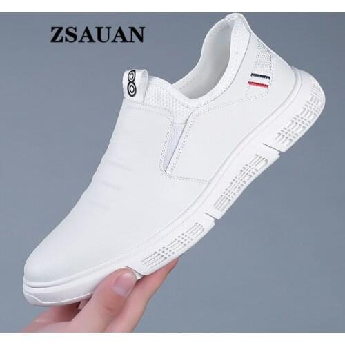 ZSAUAN Light White Men Casual Sneakers Leather Young Teens Flats Male Fashion Brand Men Loafers Breathable Daily Men Footwear