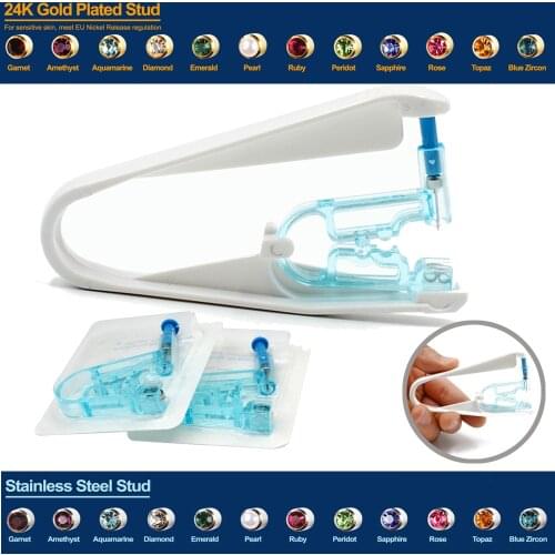 1Set Asepsis Safe Sterile Ear Piercing Tool with Acrylic Clamp No Pain Disposable Sterilized Ear Pierce Gun Ear Piercing Unit