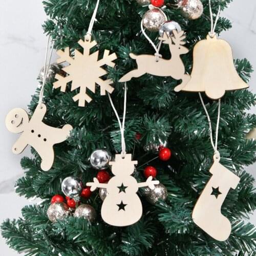 10Pcs Christmas Wooden Pendant Diy Hanging Christmas Tree Decoration Crafts Gifts Navidad 2021 Christmas Decorations for Home