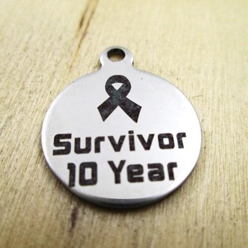 10pcs/lot-Cancer Survivor 10 Year Survivor stainless steel charms - Laser Engraved - Customized - DIY Charms Pendants