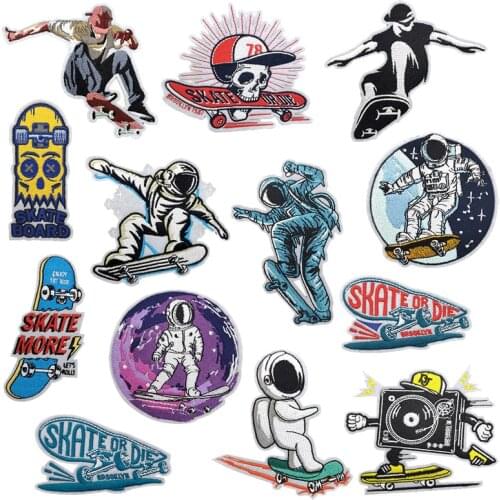100 pcs Skull Astronaut Skating Embroidered Iron on Patch, Punk Biker Vest Skate Badge Jacket Jean DIY Accessories