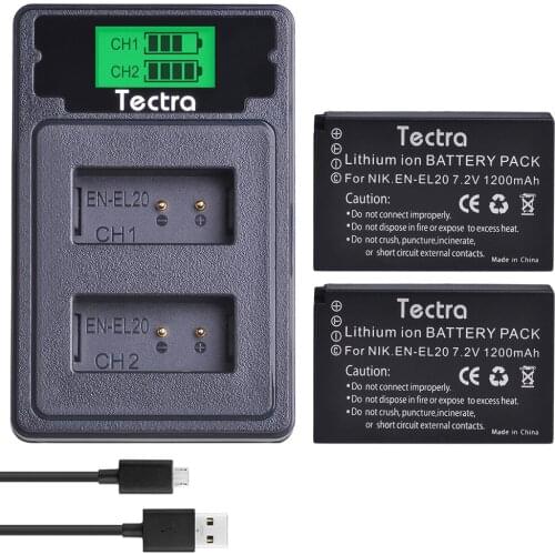 2Pcs 1200mAh EN-EL20 EN EL20 EN EL20a Battery+LCD USB Charger Type C Port for Nikon Coolpix P1000 Nikon1 J1, J2, J3 Nikon1 AW1
