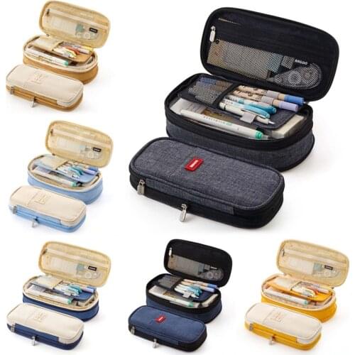 2021 Canvas Double Layer Pencil Case Large Capacity School Student Kids Make Up Bag Pen Box Pouch Pencil Bags Stationery Supply