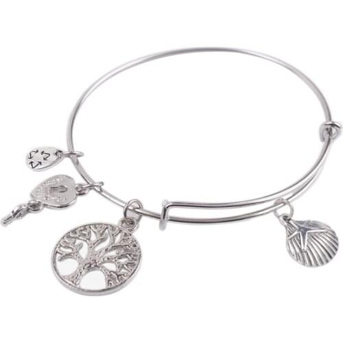 5PCS Fashion Wire Bangle Starfish Shell Charm Bracelet #92110