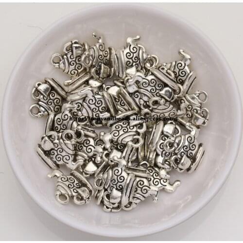 50Pcs/Lot) Zinc Alloy Tibetan Silver European Charm Teapot-Shape Pendant Size 15x13mm ZN44543
