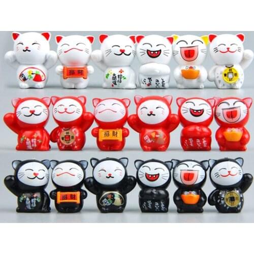 6 PCS Kawaii Cartoon Lucky Cats Micro Landscape Kitten Feng Shui Home Garden Decorations Miniatures Ornaments Gift