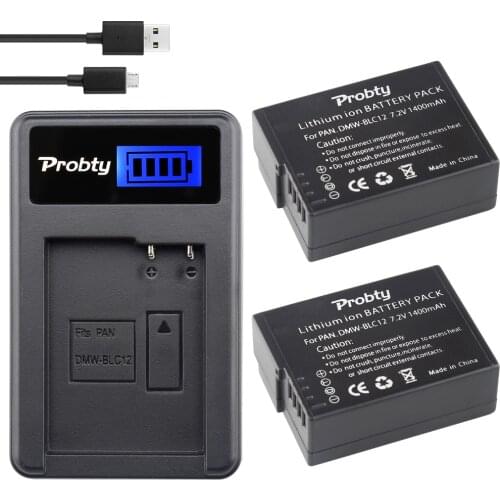 2pcs PROBTY DMW-BLC12 DMW BLC12 Rechargeable Battery + USB LCD Charger for Panasonic DMC GH2 G5 G6 V-LUX4 DMC-GH2 FZ1000 FZ200