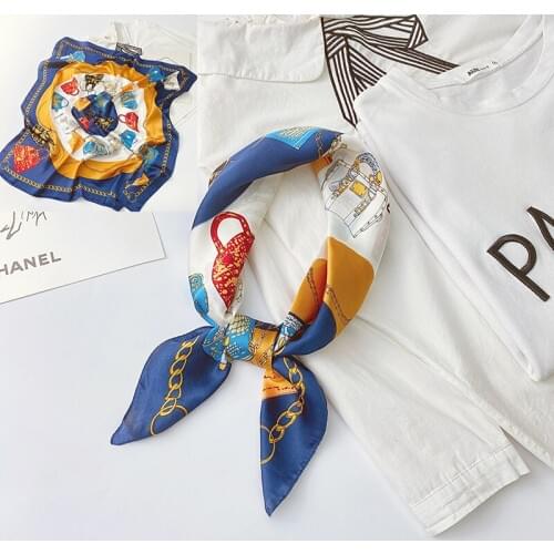 Aurdolf 2020 new stripe scarves women chain novelty silk square foulard ladys neck scarf printed fashion girl hair scarf