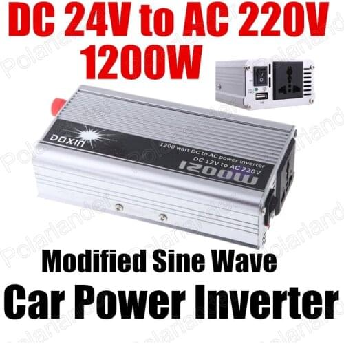 Car modified sine wave voltage transformer 1200W Truck Boat USB DC 24V to AC 220V Power Inverter Converter Charger