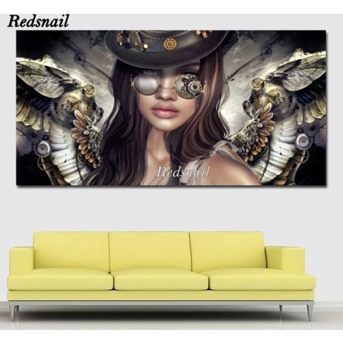 Large Steampunk Angels Glasses 5D DIY Diamond painting cross-stitch Full Square/Round Diamond embroidery mosaic Wall Art EE953