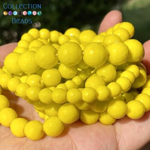 4/6/8/10/12mm Natural Stone Faceted Yellow Jades Round Loose Beads For Jewelry Making DIY Handmade Bracelets Accessories 15"