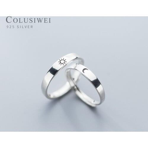 COLUSIWEI Authentic 925 Sterling Silver Sun and Moon Couple Rings for Women and Men Open Adjustable Ring Fashion Fine Jewelry