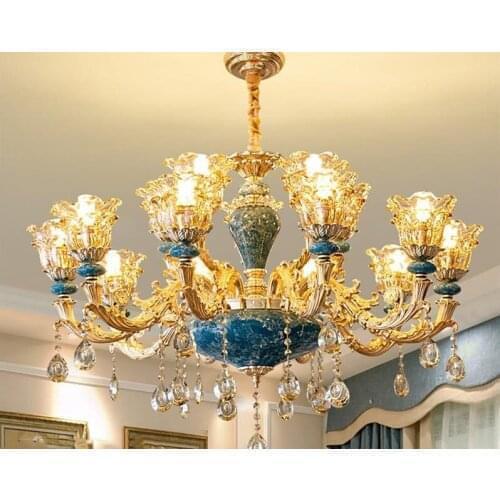 French luxury blue handmade ceramic chandelier living room dining room bedroom European creative Crystal Chandelier