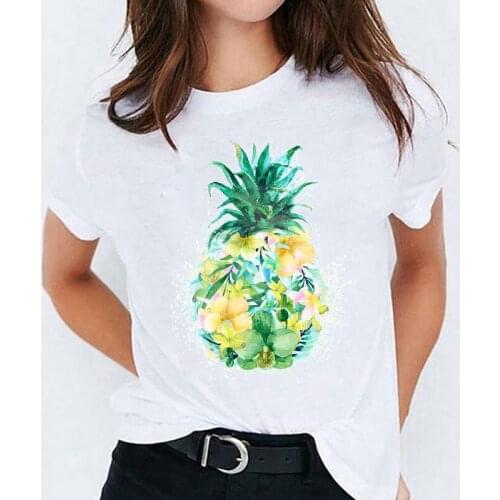 Graphic Women T Shirt Pineapple Watercolor Cartoon Short Sleeve Print Top Femme Tshirt Harajuku O-neck Casual Ladies Tee Clothes