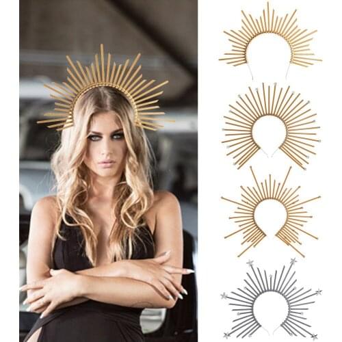 Crown Headband Golden Halo Hair Accessories, Mary Halo Goddess Crown Headwear for Wedding Party Halloween Costume Cosplay