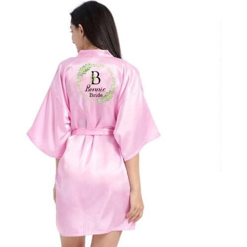 Women Satin Robe Print Name Bride Robe Bridesmaid Robes Bridal Wedding Robe Bathrobe Sleepwear Dressing Robes
