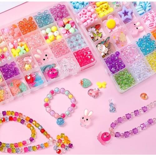 24 Grid DIY Handmade Crystal Beads Toy with Accessory Set Weaving Bracelet Jewelry Making Bead Kit Educational Toys For Girls