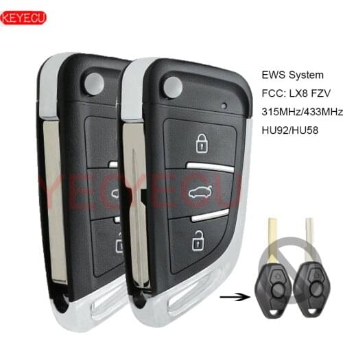 KEYECU Upgrade Flip Remote Key Fob 315MHz/433MHz ID44 for BMW EWS 1998-2009 - HU92/HU58 - FCCID: LX8 FZV