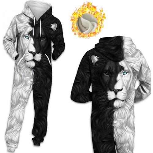 Fashion Add wool 3D Printed Anime Hoodie Pajamas Romper Zip Jumpsuit Hoody Couple Men Women Insulation Comfortable Adult Jacket