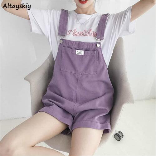 Rompers Women Denim Purple Washable Pocket Trendy Ins Adjustable High Waist Loose Large Size 2XL All-match Leisure Solid Simple