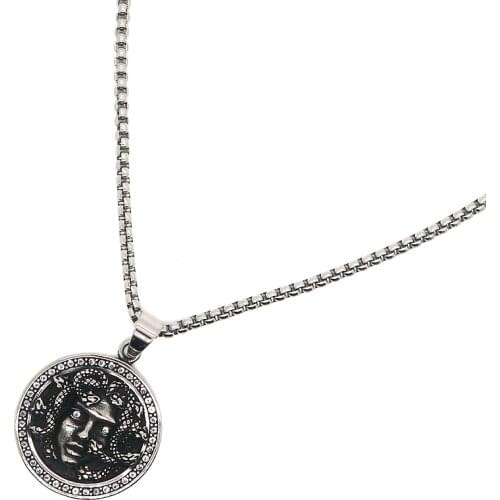 Unisex 316L Stainless Steel Cool Punk Gothic Medusa Clean Stone Pendant Free Chain
