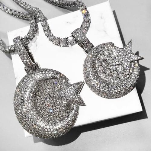 Bling Hip Hop Moon And Star Pendant With Tennis Chain 2 SIze Full Cubic Zirconia Necklace For Men Women Gifts
