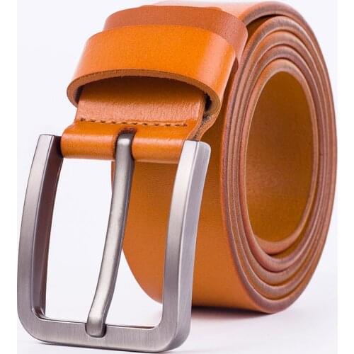 Men Genuine Leather Belts High Quality Cowleather Pin Buckle Belts for Men Dress Casual Vintage Work Strap HQ214