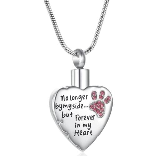 But Forever in my Heart" Funeral Casket Pet Urn Necklace 1 Paw Engraving Heart Cremation Pendant "no longer by my side