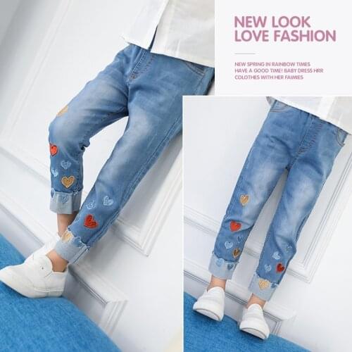 New Arrival Baby Girls Fashion Denim Jeans Girls Heart-embroidery Jeans Kids Casual Trousers Child Spring Autumn Pants