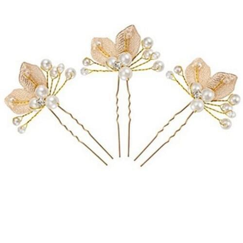 New Style Faux Pearl Gold Leaf Bride Hair Accessories Wedding Party Hair Pins Women Rhinestones Hairpins Jewelry Headwear